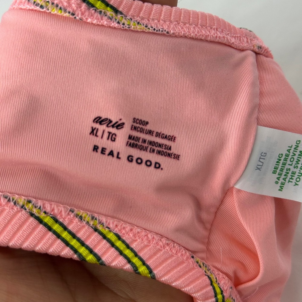 Aerie Pink Striped Ribbed Scoop Neck Bikini Top XL Real Good Neon Adjustable - Picture 2 of 13